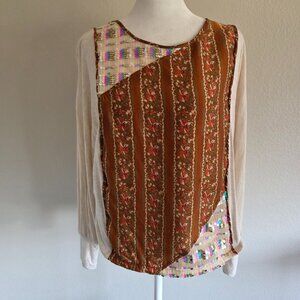 Anthropologie TINY Sammi Top Puff Sleeve Sequins Boho Blouse Neutral Women XS